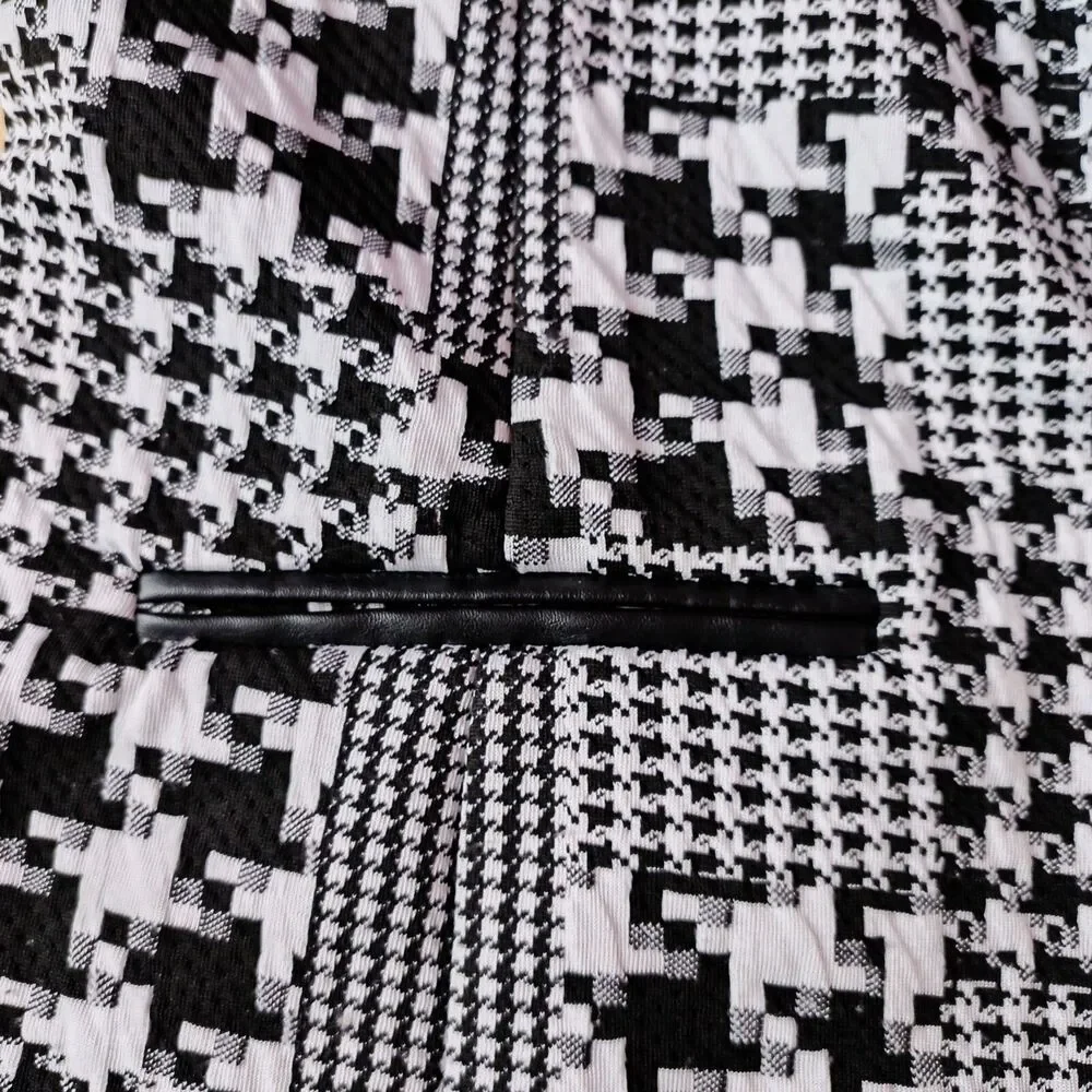 Woman's open sleeveless blazer cardigan houndstooth black white collar Large - Picture 5 of 15